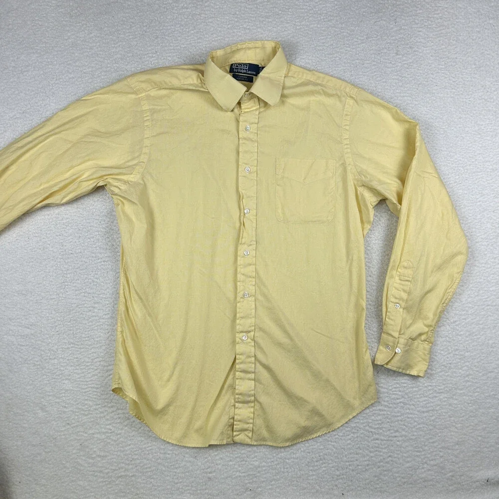 Polo Ralph Lauren Shirt Mens 16 Classic Fit Yellow Button Down Durham Dress